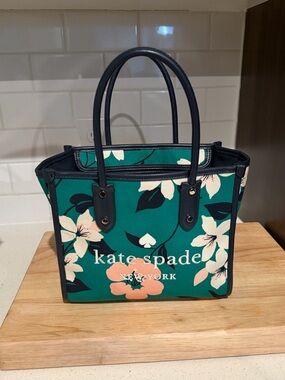 kate spade Green Floral Tote with Pink and Cream Blooms